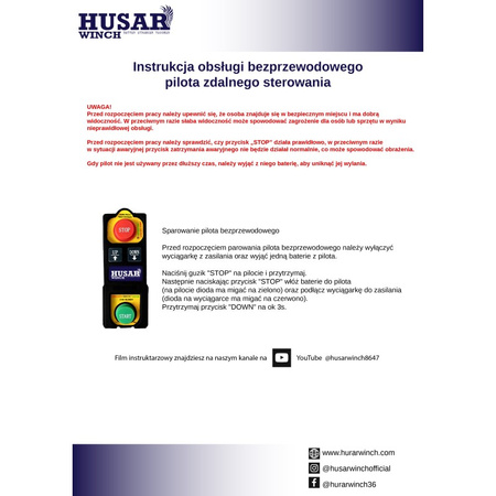 Wyciągarka warsztatowa Husar Winch BST P 500/990 z pilotem bezprzewodowym